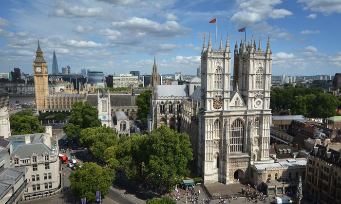 Westminster Abbey and London cityscape